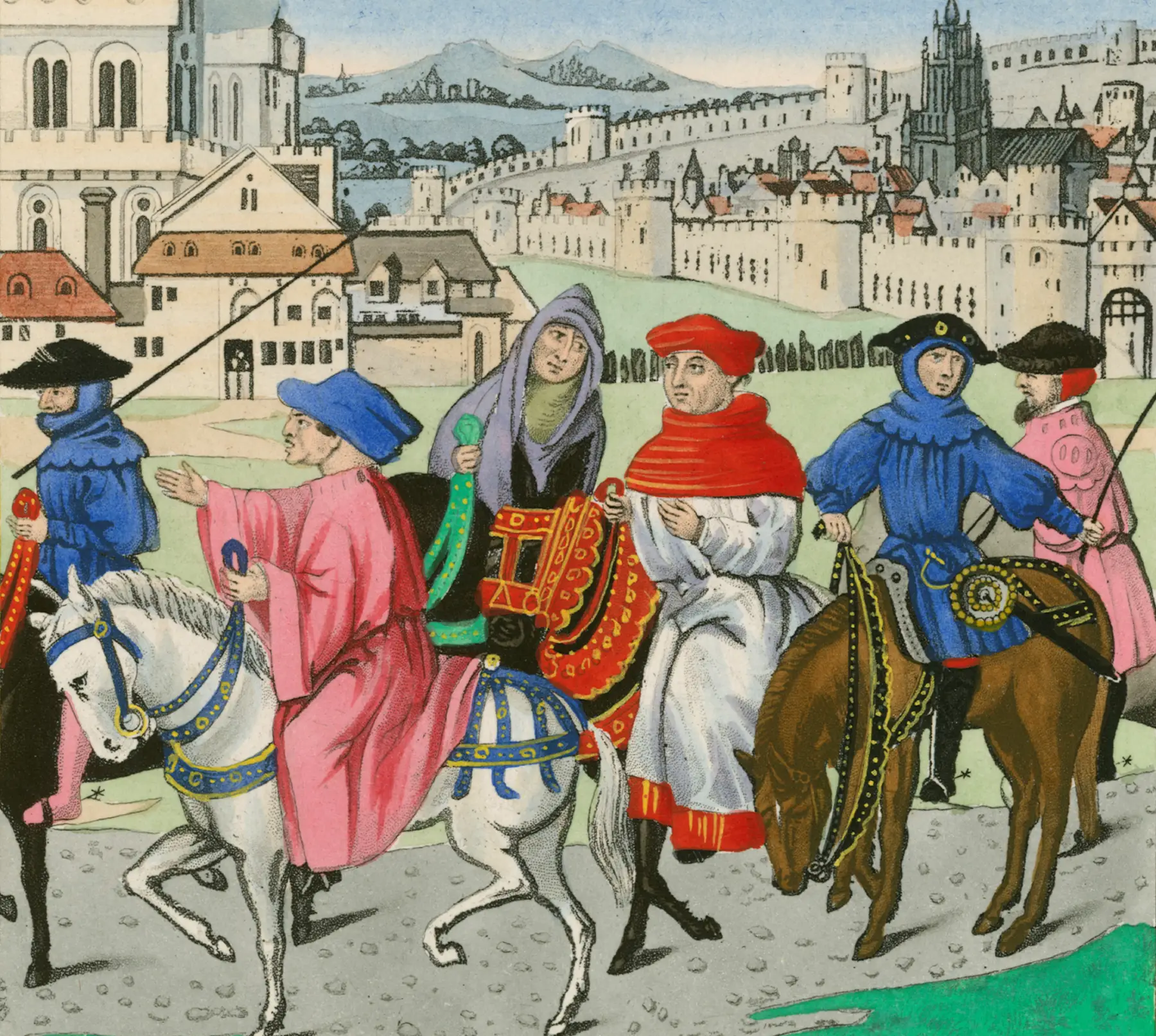 Geoffrey Chaucer leaving the fortified town of Canterbury